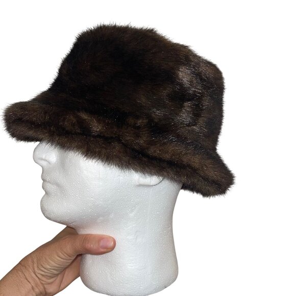 Vintage Womens Bucket Hat Brown 23 Inch Faux Fur Casual main image 4